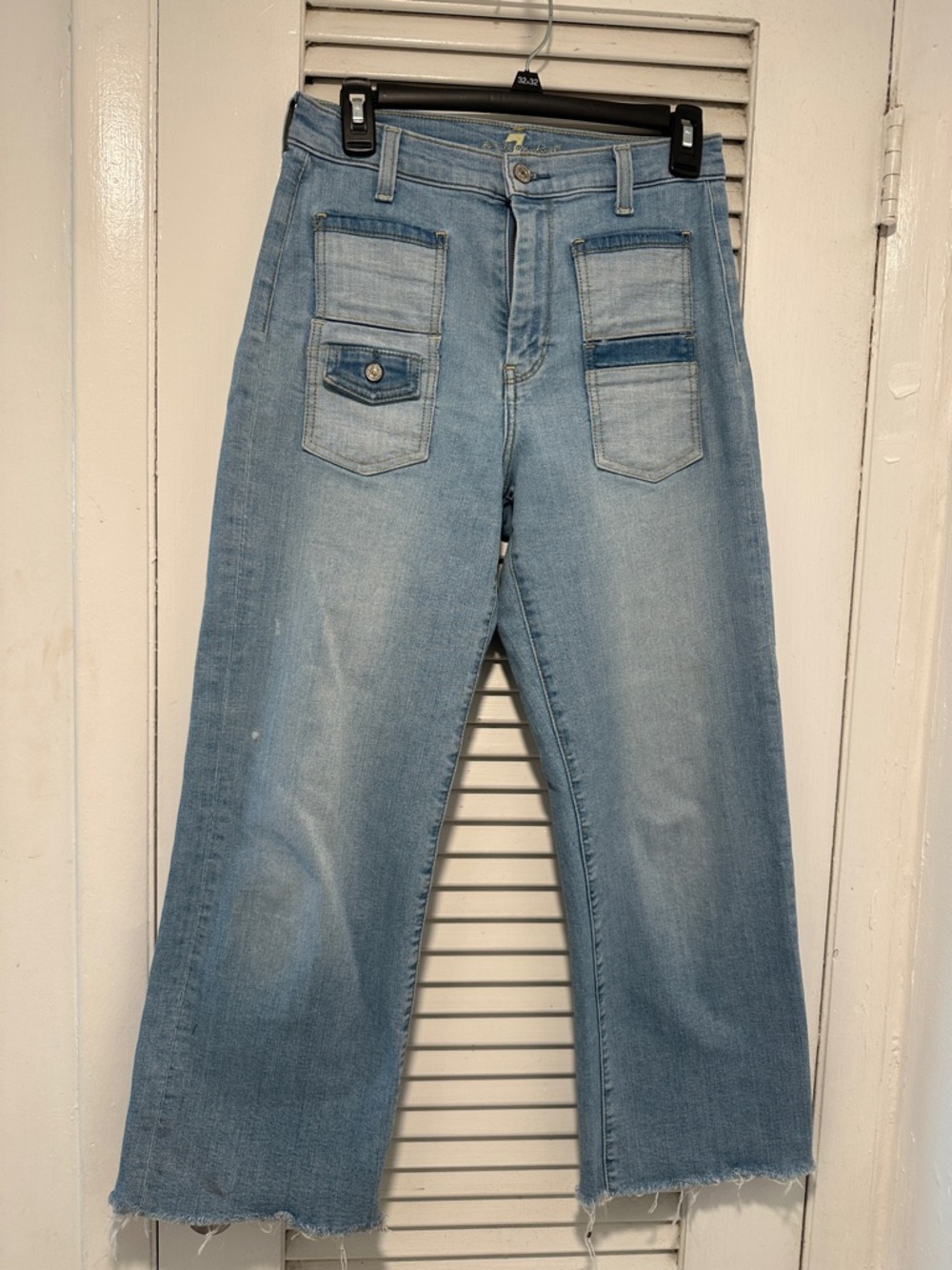 7 For All Mankind Light Blue Patch Pocket Cropped Jeans